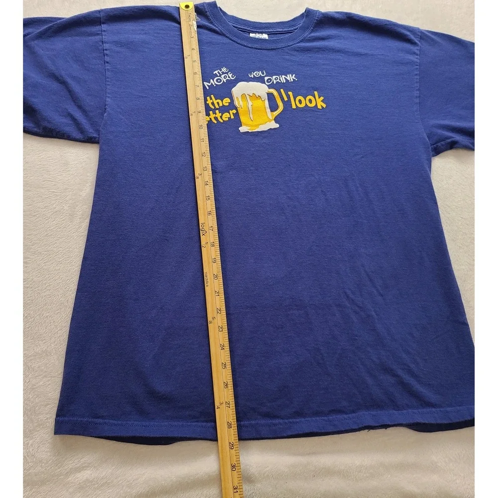 Gildan Ultra Cotton Men's‎ XL Blue Graphic T-Shirt The More You Drink Beer Humor